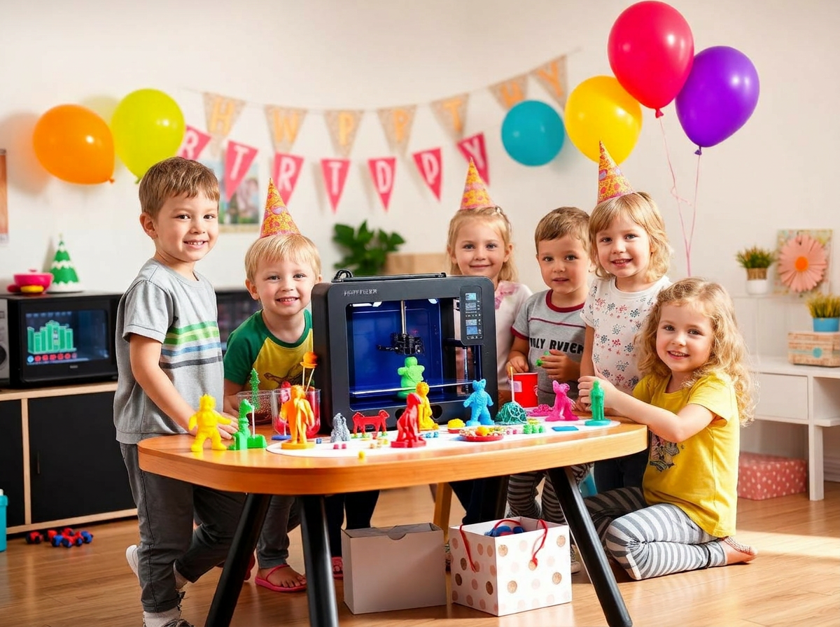 Tehnološki rođendan u Udruzi Lumen — djeca uz 3D printer i šarene 3D ispise